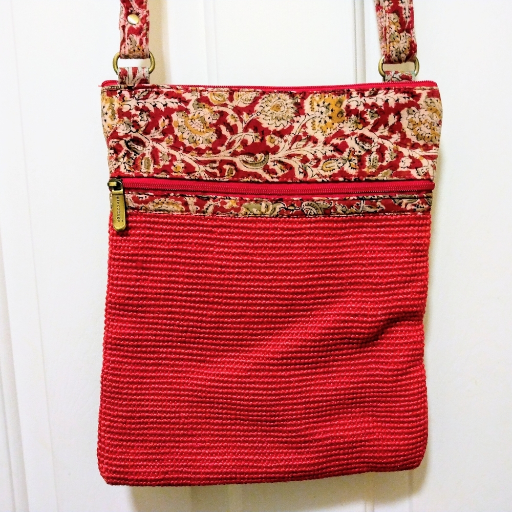 Fabric & Crochet Knit Cross Body Bag